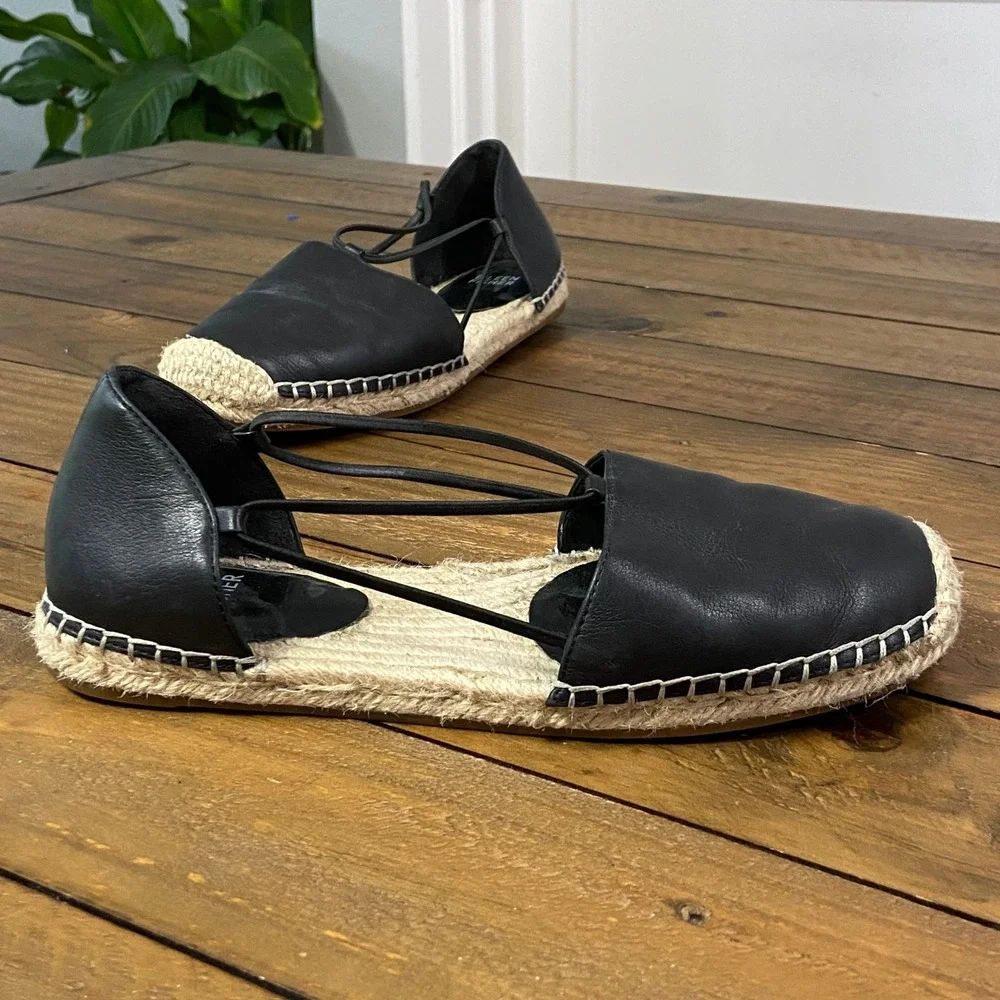 Eileen Fisher Womens Black Leather Espadrille Flats dOrsay Strappy Shoes 7.5